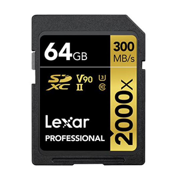 کارت حافظه SDXC لکسار مدل GOLD کلاس 10 استاندارد UHS-II U3 سرعت 300MBps 2000X ظرفیت 64 گیگابایت