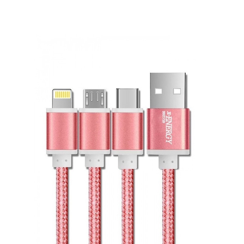 کابل تبدیل USB به microUSB / لایتینگ /USB-C ایکس-انرژی مدل X-303 طول 1 متر