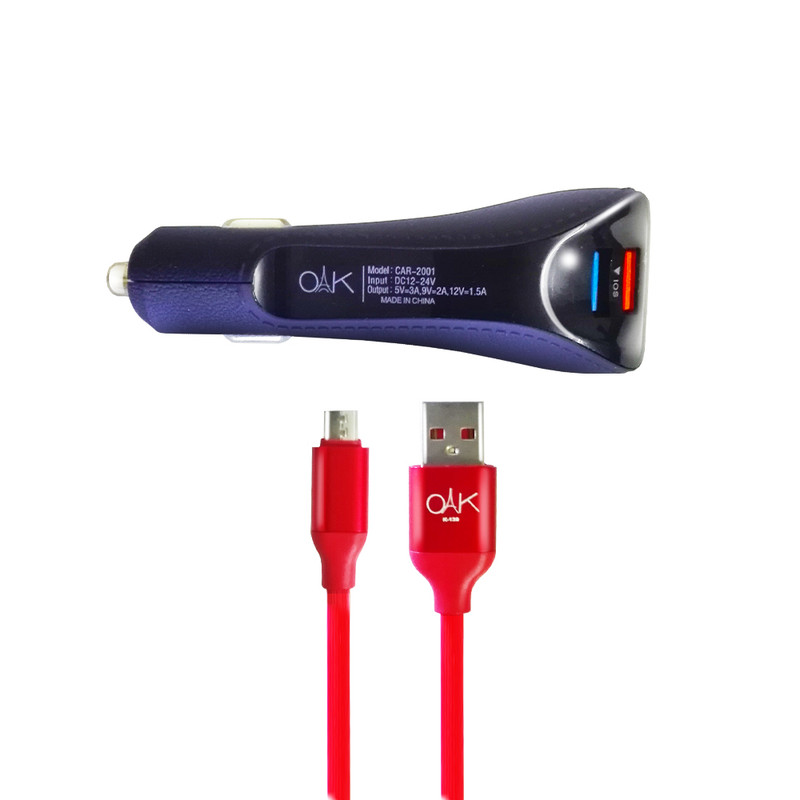 شارژر فندکی اُو آ کِی مدل CAR-2001 به همراه کابل تبدیل microUSB