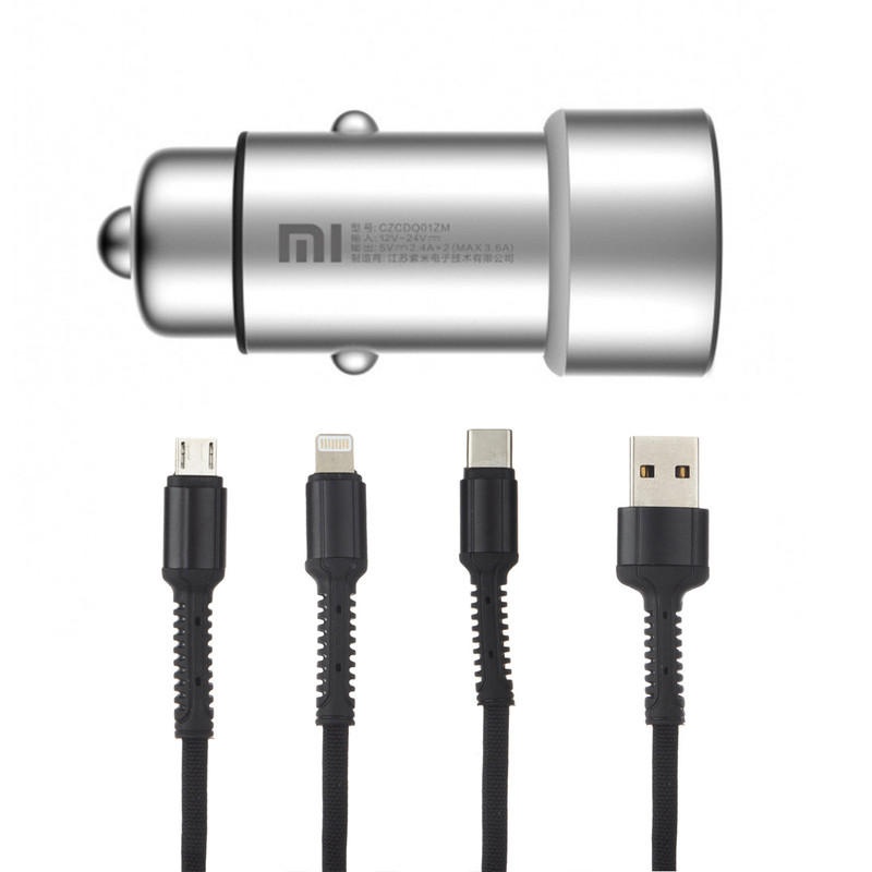 شارژر فندکی مدل ZM به همراه کابل تبدیل لایتنینگ / MicroUSB / USB-C