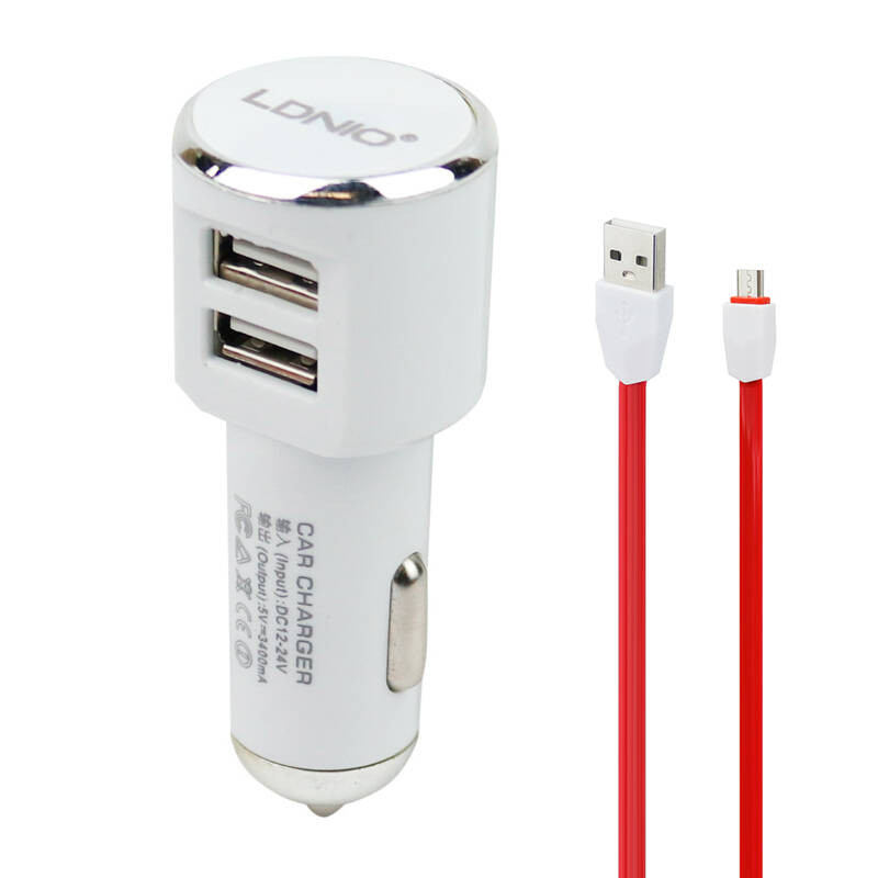 شارژر فندکی الدینیو مدل DL-C29 به همراه کابل تبدیل MICROUSB