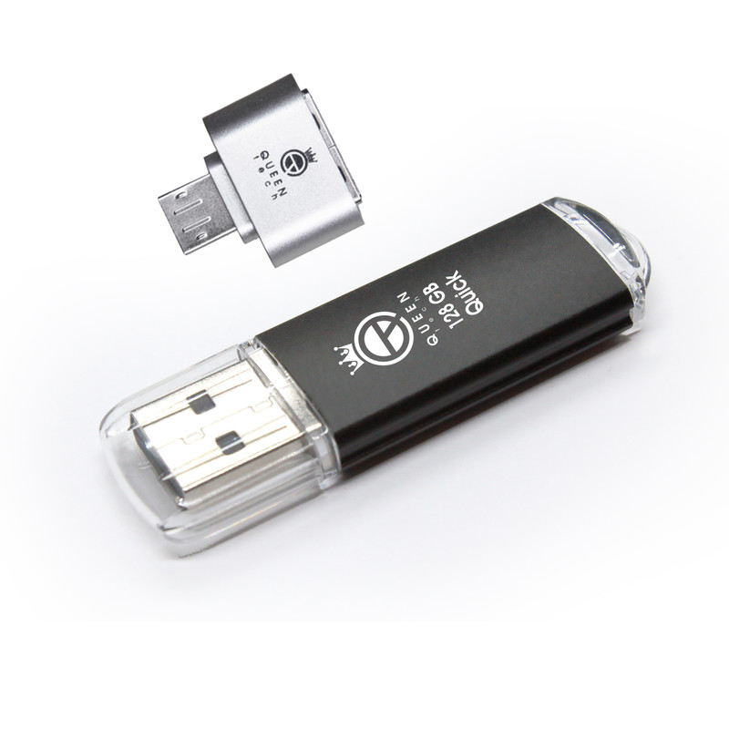 فلش مموری کوئین تک مدل QUICK PLUS ظرفیت 128 گیگابایت به همراه مبدل microusb OTG