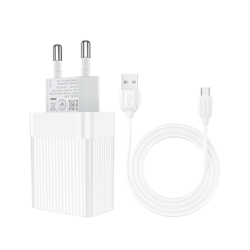 شارژر دیواری بروفون مدل BA47A به همراه کابل تبدیل MICROUSB