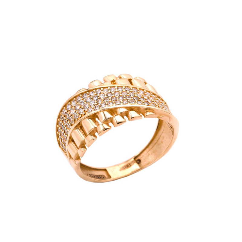 انگشتر طلا زنانه با طرح رولکس 18 عیار الی گالری مدل نگینی سایز 57