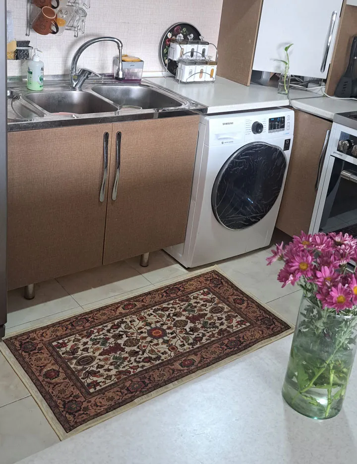 فرش ماشینی مدما مدل نکیسا کرمی کد 1006 زمینه کرمی