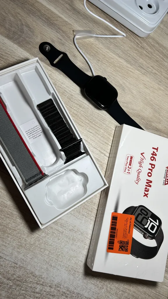 ساعت هوشمند 46 میلی متری ورنا مدل T46 Pro max با بند فلزی به همراه 2 بند اضافه و شارژر