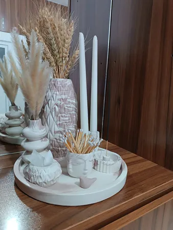 ست 7 تکه جاشمعی و گلدان بتنی طرح سنگ مدل یاسمین