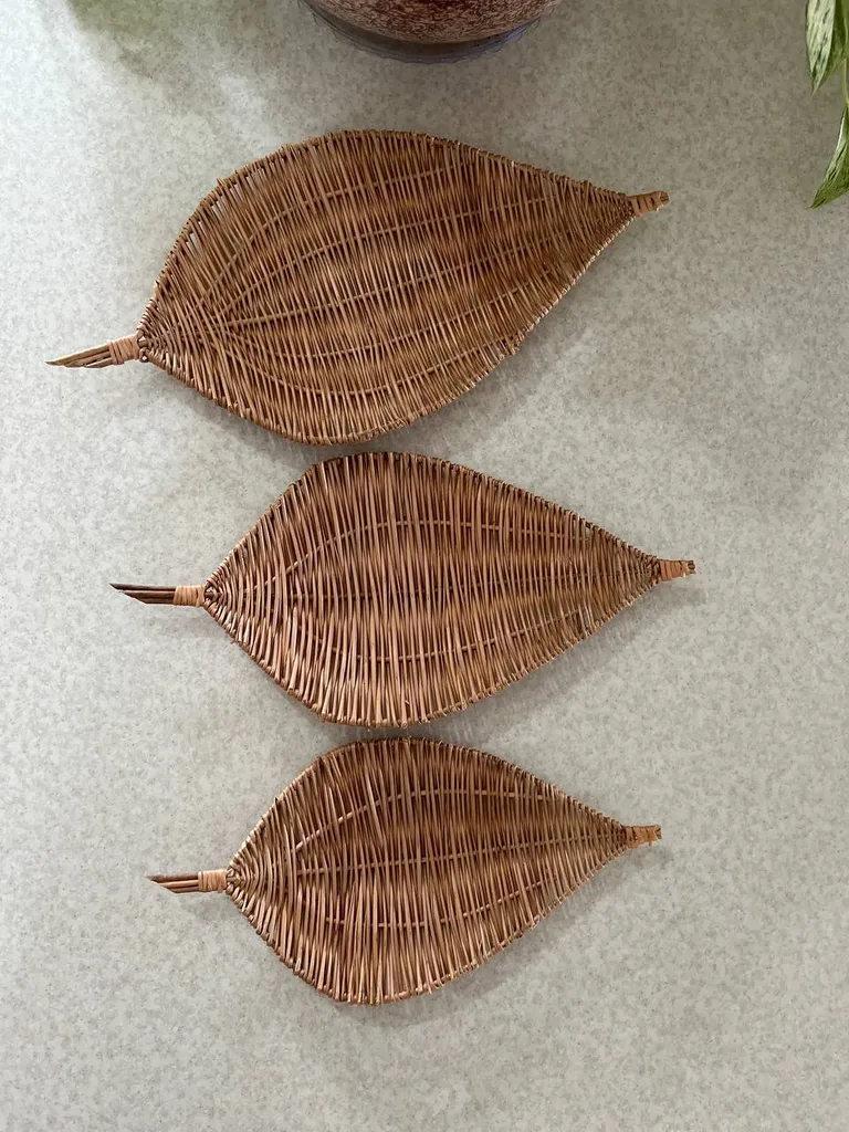 ظرف حصیری مدل مروار طرح برگ مجموعه 3 عددی
