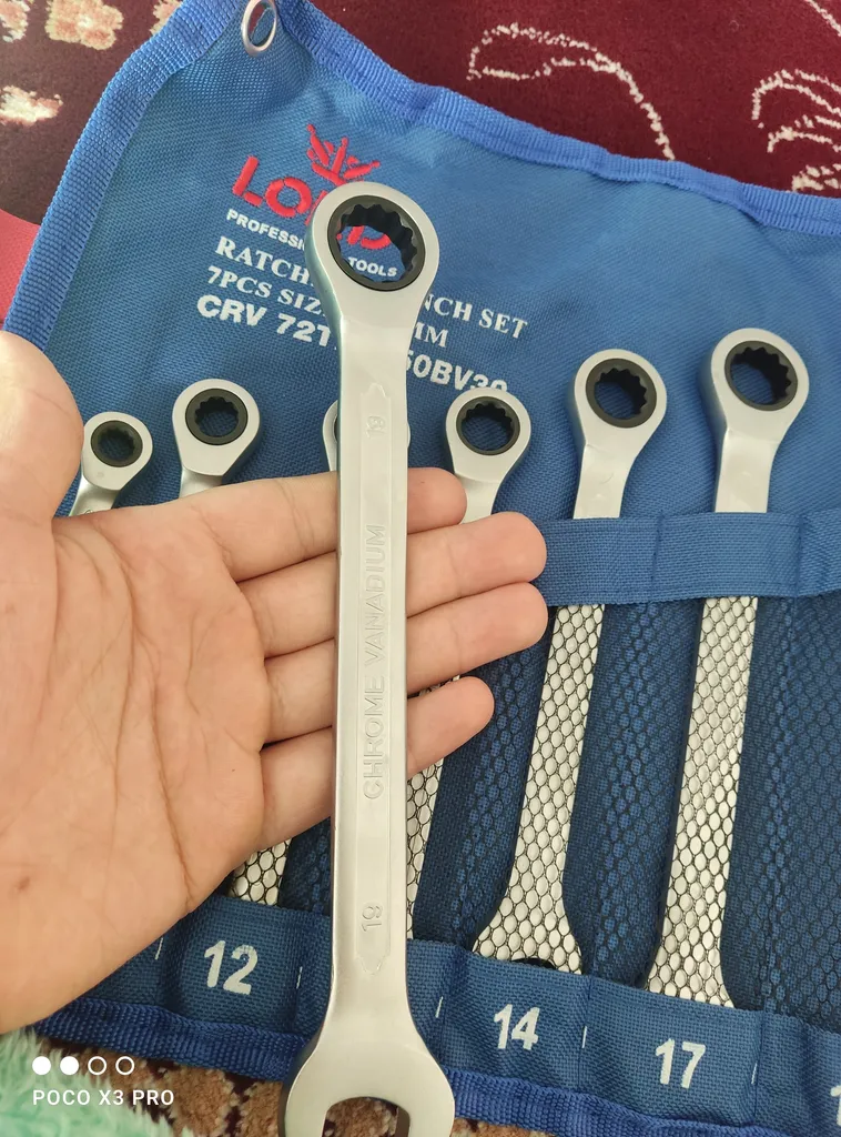 آچار یکسر تخت و یکسر رینگی جغجغه ای لورد مدل YP-8-19MM مجموعه 7 عددی