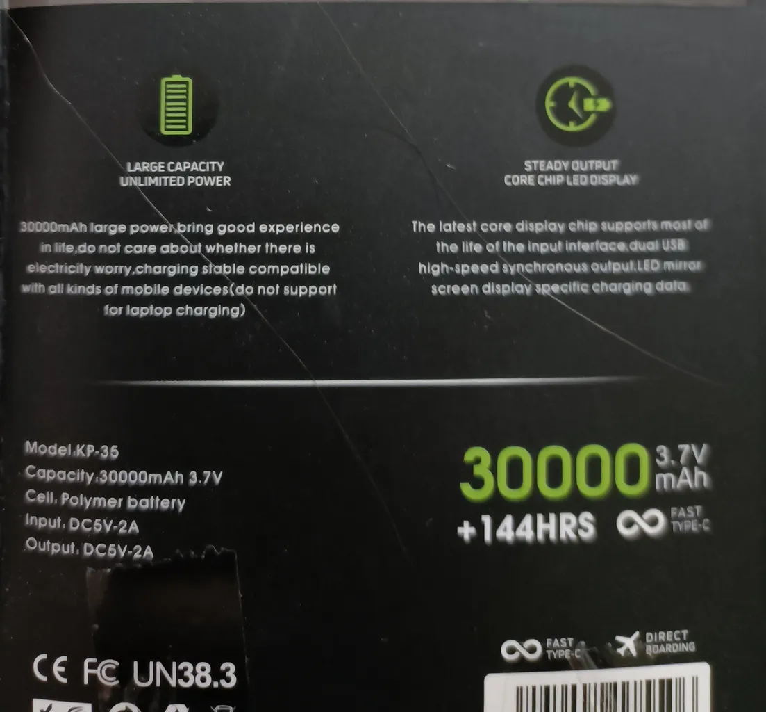 پاوربانک کی پی مدل 35 ظرفیت 30000 میلی آمپرساعت