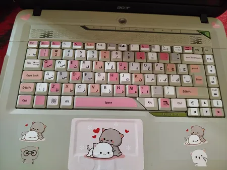 استیکر لپ تاپ مدل cute cat 03 مناسب برای لپ تاپ 15 تا 17 اینچ به همراه برچسب حروف فارسی کیبورد