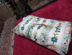 تجریه خرید پارچه ملحفه عرض 1.5 متر مدل پارچه باما طرح پنج بعدی گل ناز کد 5013571 رنگ کرم