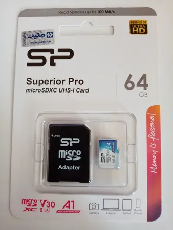 کارت حافظه microSDXC سیلیکون پاور مدل Superior Pro کلاس 10 استاندارد UHS-I U3 سرعت 100MBps ظرفیت 64 گیگابایت به همراه آداپتور SD