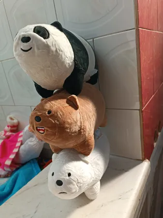 عروسک طرح خرس کله فندقی طول 25 سانتی متر مجموعه 3 عددی