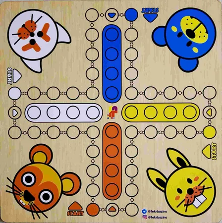 بازی منچ و مارپله تخته چوبی مدل Animals