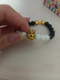 دستبند مدل مهره ای اونیکس طرح شیر و دمبل  کد009