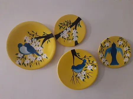 بشقاب دیوارکوب سفالی کد D1-A مجموعه 4 عددی