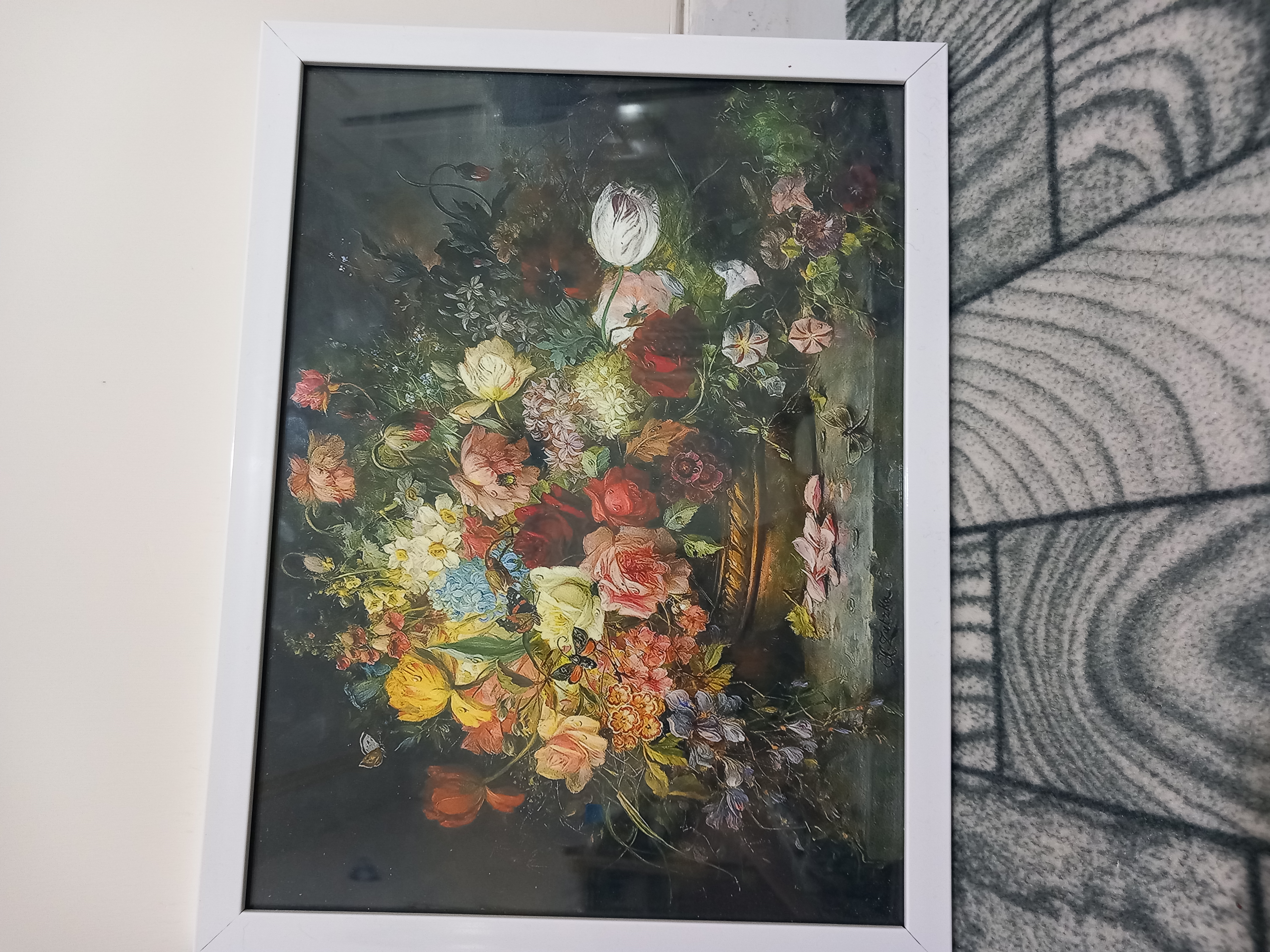 تابلو بکلیت طرح نقاشی رنگ روغن گلدان و گل مدل W-15483
