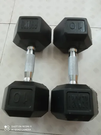 دمبل بدنسازی هنگدا مدل Rubber شش‌ضلعی وزن 10 کیلوگرم بسته 2 عددی