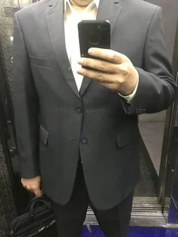 کت و شلوار مردانه مدل یقه انگلیسی دیپلمات ریز رنگ سرمه‌ای