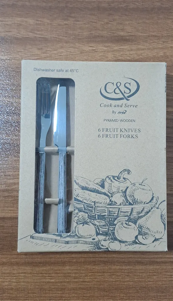 ست کارد و چنگال  12 پارچه سی اند اس طرح چوبی