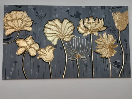 تابلو نقاشی ورق طلا طرح دکوراتیو نقش برجسته کد 0158