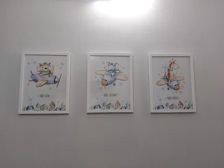 تابلو اتاق کودک سالی وود طرح خرس و زرافه و فیل خلبان کد T112617 مجموعه 3 عددی