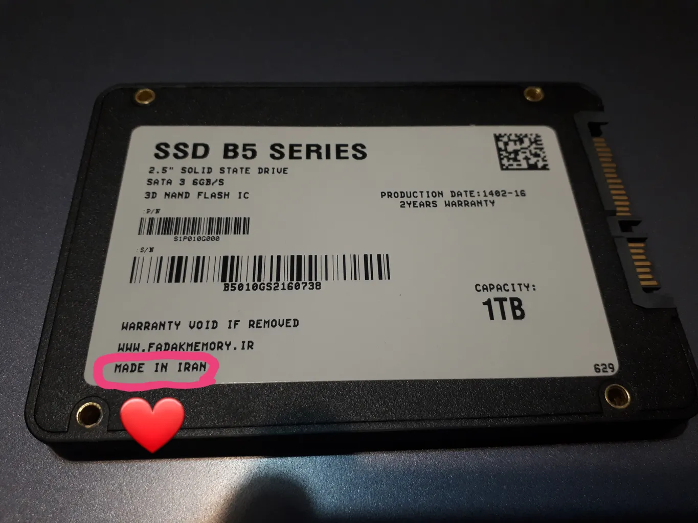 اس اس دی اینترنال فدک مدل B5 1TB ظرفیت یک ترابایت