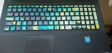 استیکر لپ تاپ توییجین و موییجین طرح Colorful کد 65 مناسب برای لپ تاپ 15.6 اینچ به همراه برچسب حروف فارسی کیبورد