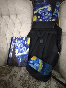 کوله پشتی طرح شب پرستاره ونگوگ کد kjk13 به همراه جامدادی و کلاسور