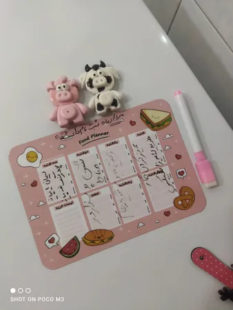 مگنت چاپ بهار مدل برنامه غذایی رویخچالی کد 2 به همراه ماژیک