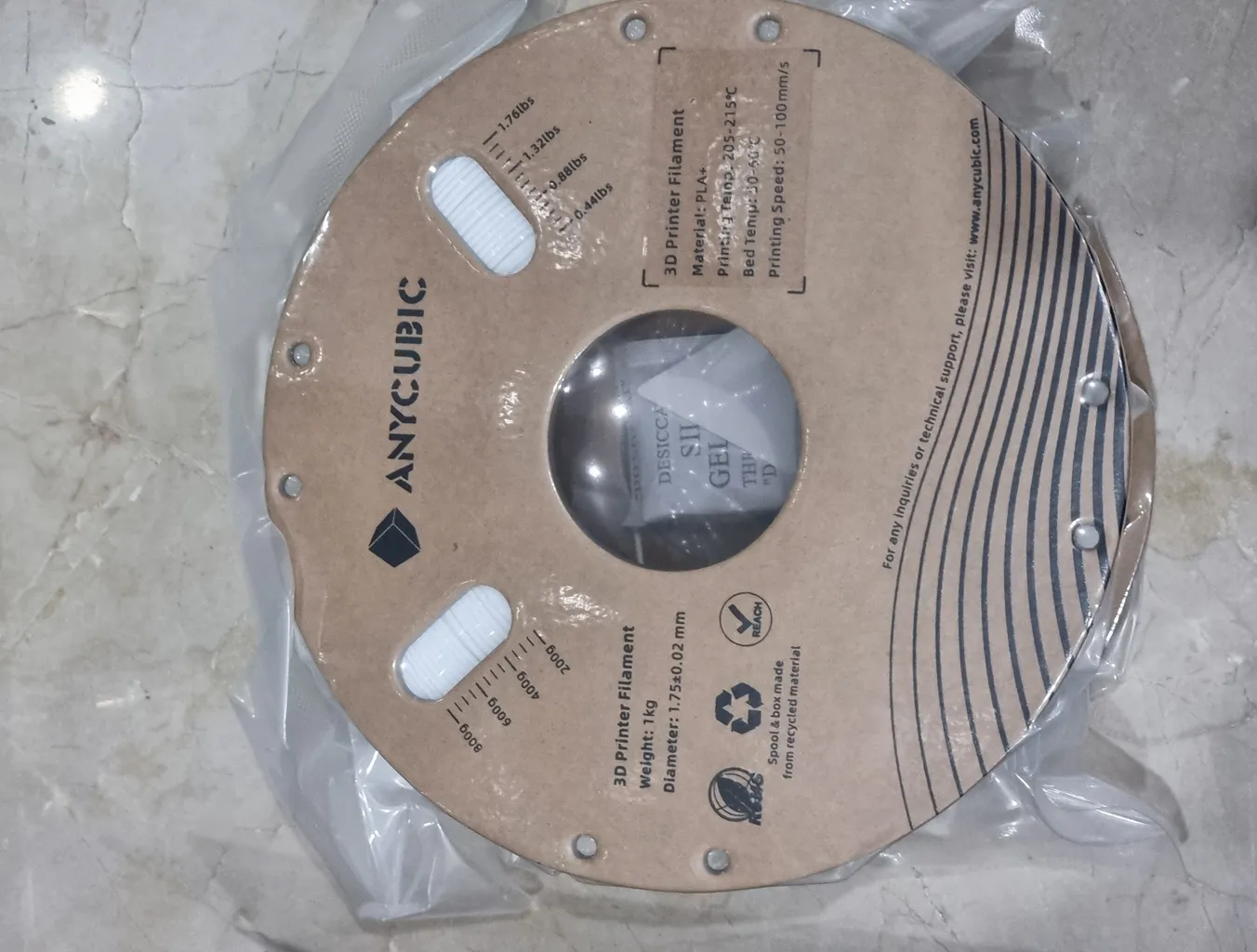 فیلامنت پرینتر سه بعدی انیکیوبیک مدل PLA+ قطر 1.75 میلی متر وزن یک کیلوگرم