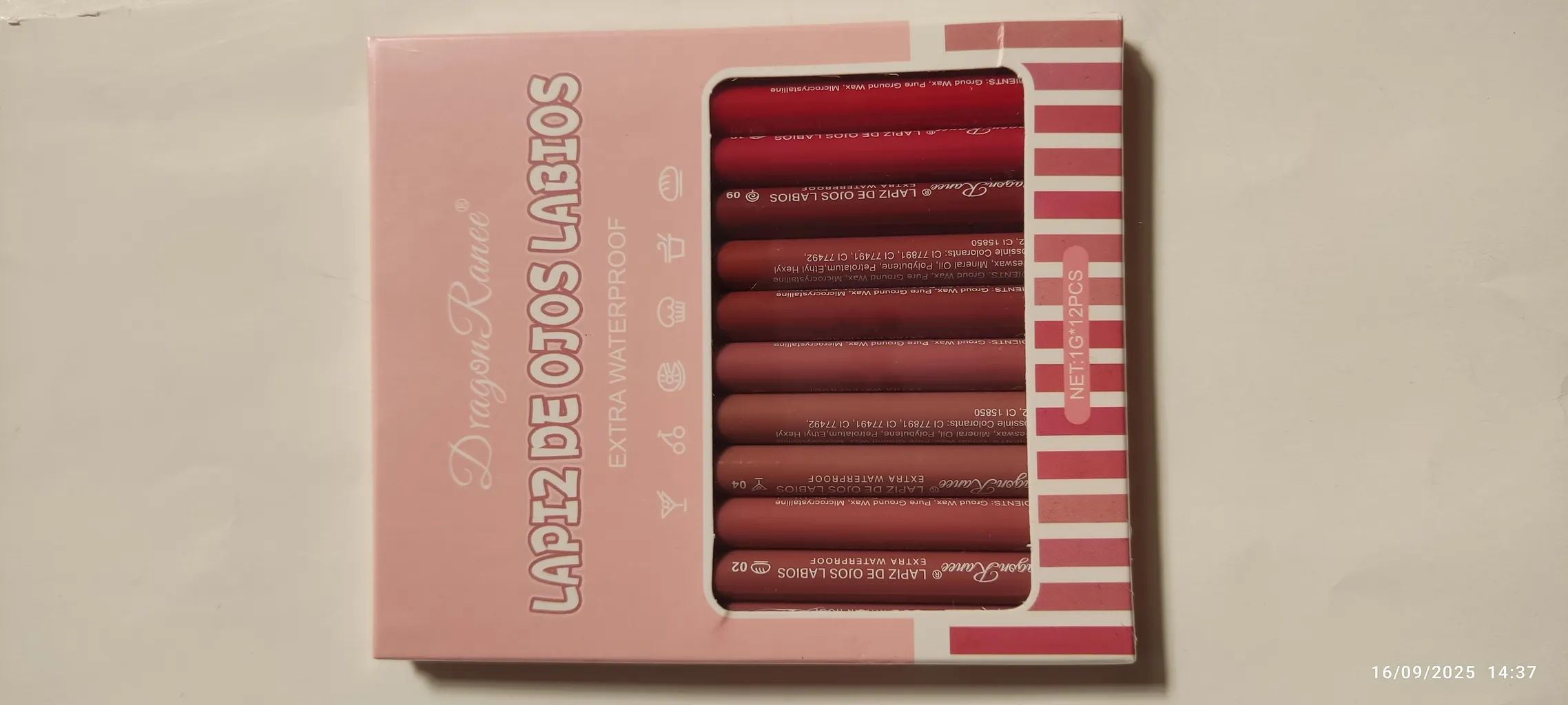 مداد لب دراگون رانی مدل waterproof مجموعه ۱۲ عددی