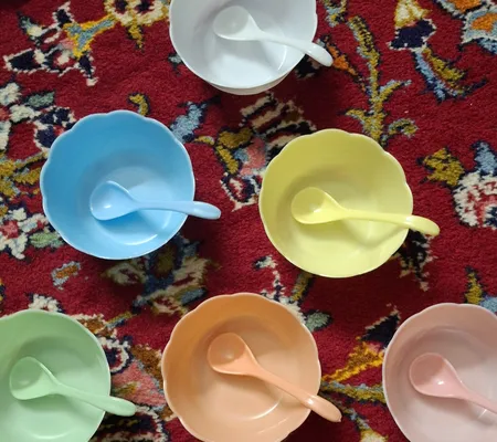 پیاله مدل رنگارنگ  بسته 6 عددی به همراه قاشق