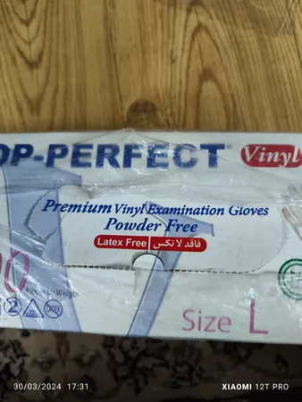 دستکش وینیل او پی پرفکت مدل AM-L سایز لارج بسته 100 عددی