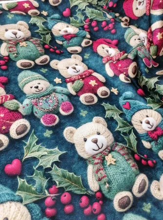 پارچه ملحفه عرض 1.5 متر پارچه باما طرح سه بعدی تدی زمستونی کد 5013484