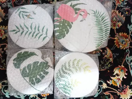 بشقاب دیوار کوب سفالی طرح فلامینگو کد 0004 مجموعه 4 عددی