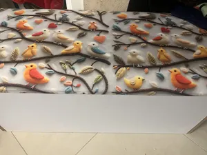 تجریه خرید پارچه ملحفه عرض 1.5 متر مدل پنج بعدی باغ پرندگان کد 5013454 رنگ طوسی