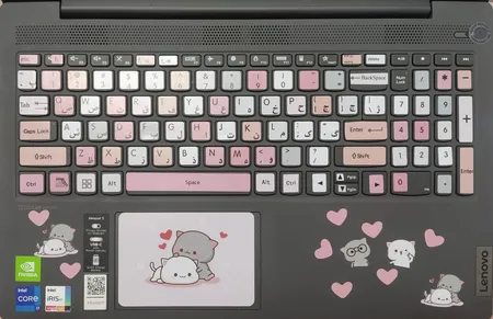 استیکر لپ تاپ مدل cute cat 03 مناسب برای لپ تاپ 15 تا 17 اینچ به همراه برچسب حروف فارسی کیبورد
