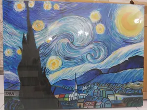 تجریه خرید تابلو نقاشی رنگ روغن طرح شب پر ستاره ونگوگ کد 1058