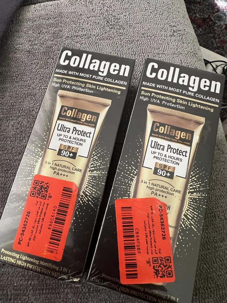 کرم ضد آفتاب بدون رنگ کلاژن، 60 SPF، مدل Ultra Protect، مناسب انواع پوست و حجم 130 میلی‌لیتر، محافظت کننده در برابر اشعه UVA و UVB، ضد آب، +++ PA، نرم کننده، روشن کننده پوست، مات کننده، با ماندگاری 2 ساعته