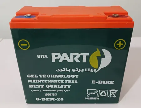 باتری موتور سیکلت برقی 12 ولت 20 آمپر  بیتا پرتو باتری مدل E-BIKE6-DZM-20