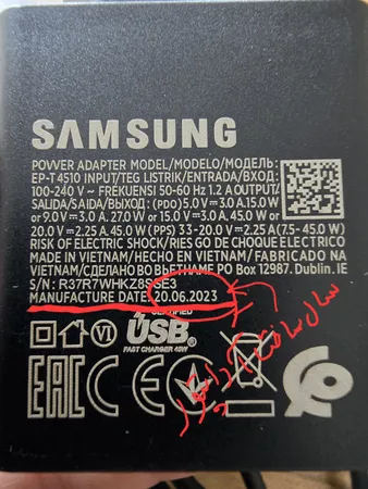 شارژر دیواری 45 وات سامسونگ مدل EP-T4510 به همراه کابل تبدیل USB-C