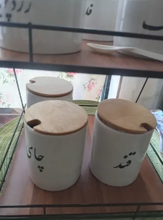 بانکه مدل سرامیکی طرح چای و شکر مجموعه 3 عددی