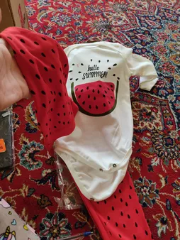 ست 3 تکه لباس نوزادی طرح هندوانه مدل 124