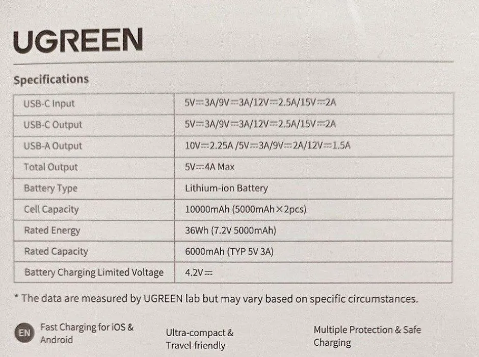 پاوربانک یوگرین مدل PB502 کد 25185 ظرفیت 10000 میلی آمپرساعت