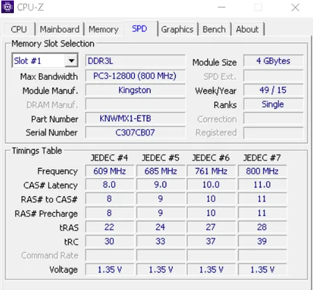 رم لپ تاپ DDR3L تک کاناله 1600 مگاهرتز CL11 کینگستون مدل HP-16D3LS1KFG-PC3L 12800S ظرفیت 4 گیگابایت