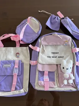 کوله پشتی مدل خرگوشی به همراه کیف غذا و کیف دوشی و کیف دستی و جامدادی