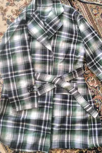 تجریه خرید مانتو زنانه مدل چهارخانه کمربنددار کد M-GRE