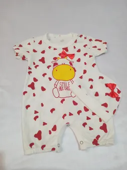 ست سرهمی و کلاه نوزادی دخترانه طرح گاو کد M268